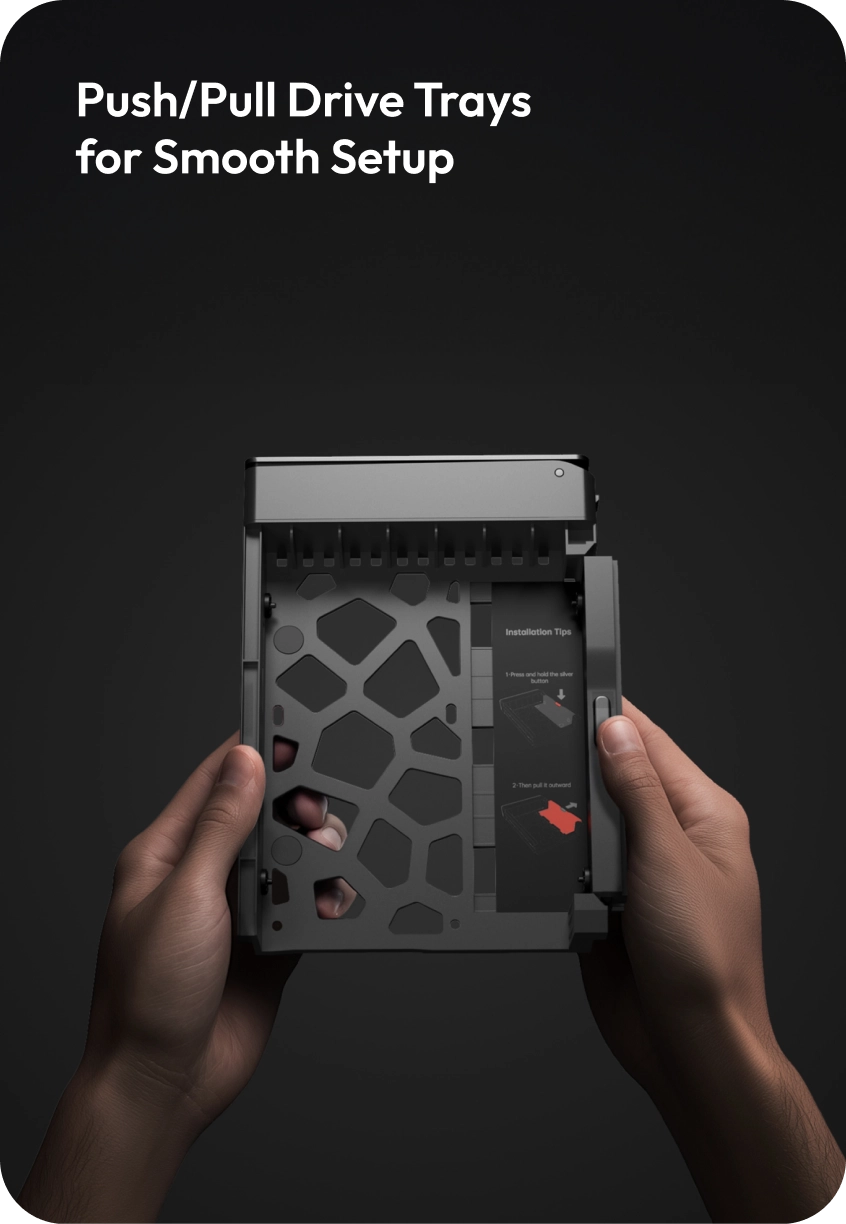 Zettlab D6/D8 Ultra AI NAS - Push/Pull Drive Trays for Smooth Setup